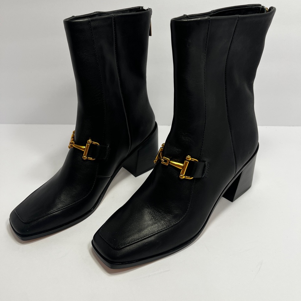 NWOT Zac Posen Metal Bit Leather Equestrian Square Toe Ankle Zipper Boot SZ 6.5 - Picture 3 of 9